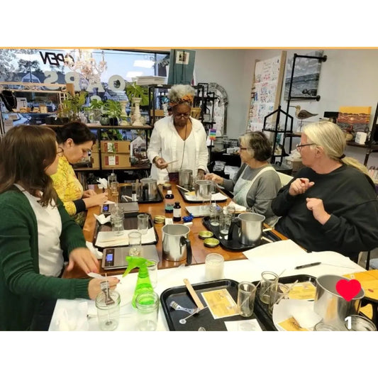 “Virginia Beach candle making class at Sugared Mango – group having fun”