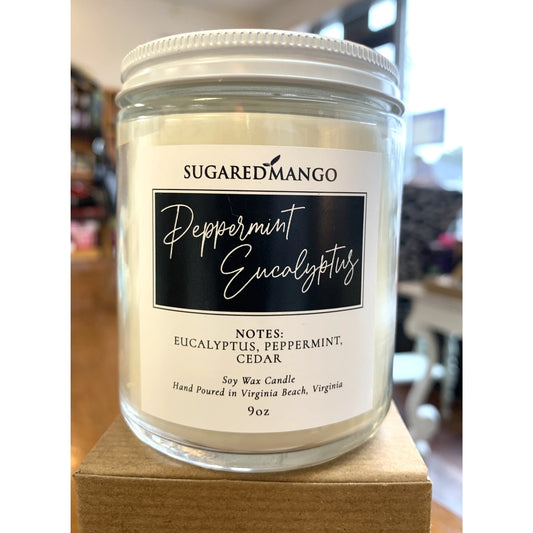 Peppermint Eucalyptus Scented Soy Coconut Candle Sugared Mango Soaps