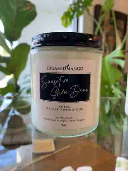 Sunset on Shore Drive Scented Soy Coconut Candle Sugared Mango Soaps