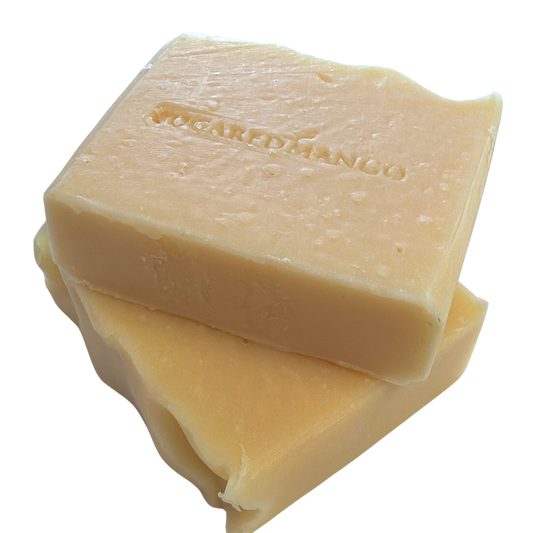 Two bars of soap stacked on top of each other with 'Sugared Mango' branding.