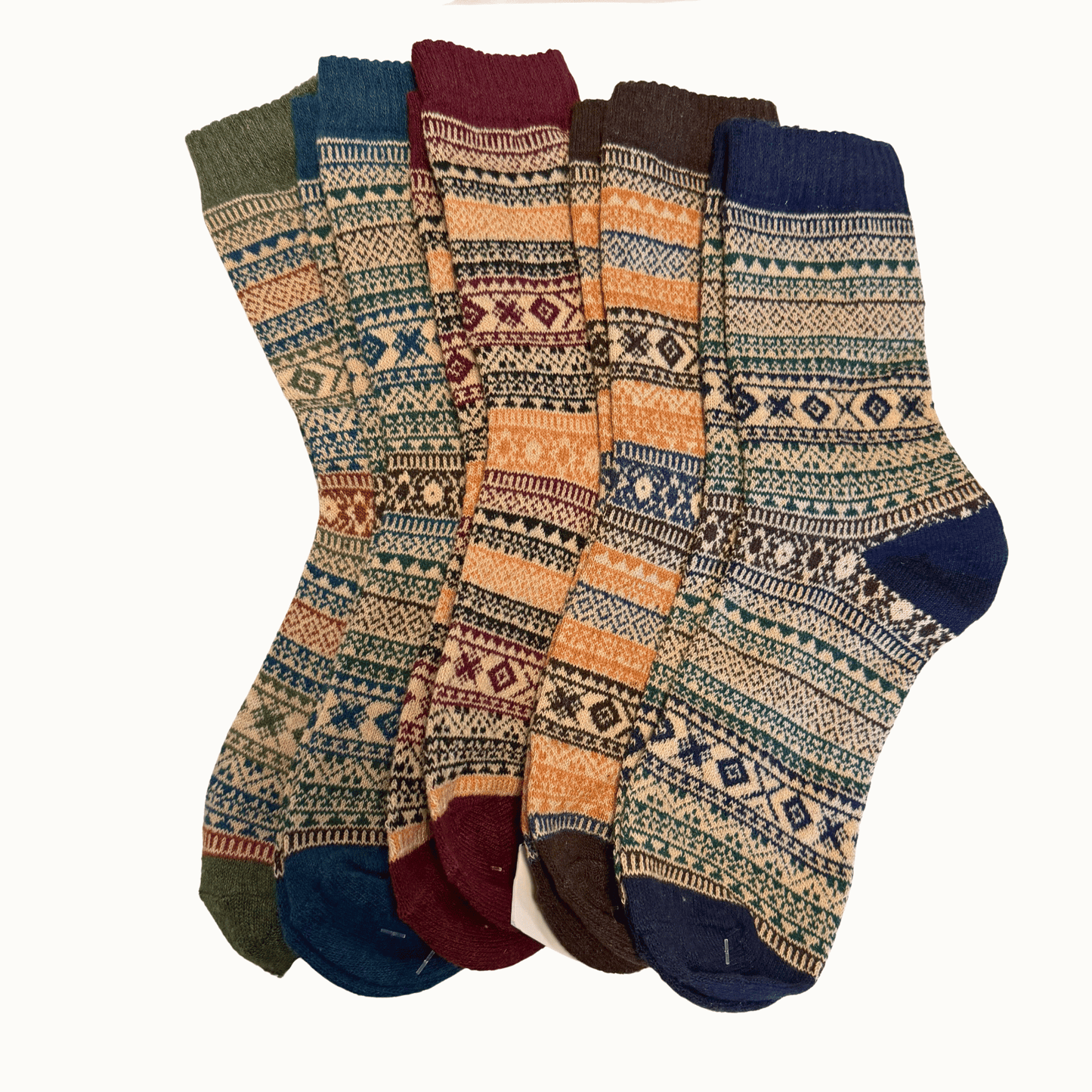 five patterned socks
