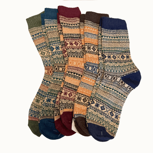 five patterned socks