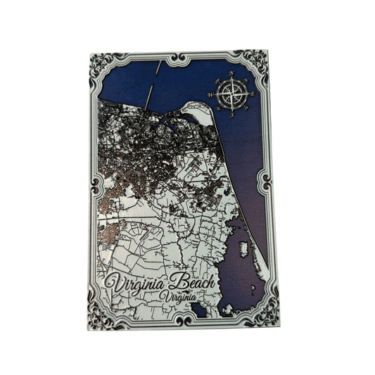 Map of Virginia Beach, Virginia with decorative border on a white background
