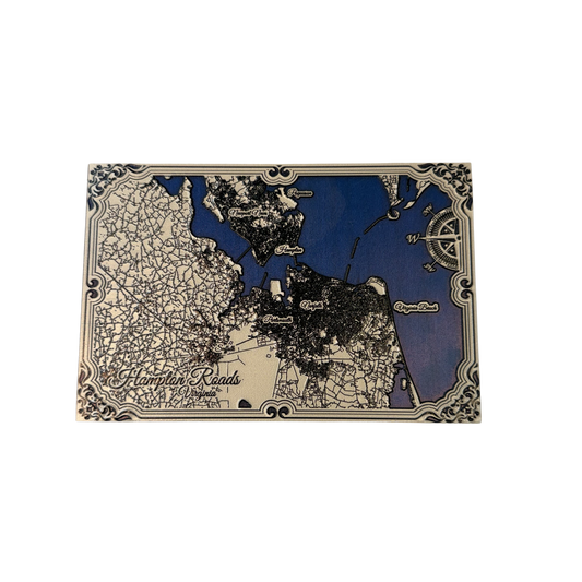 Map design on a rectangular card with decorative elements