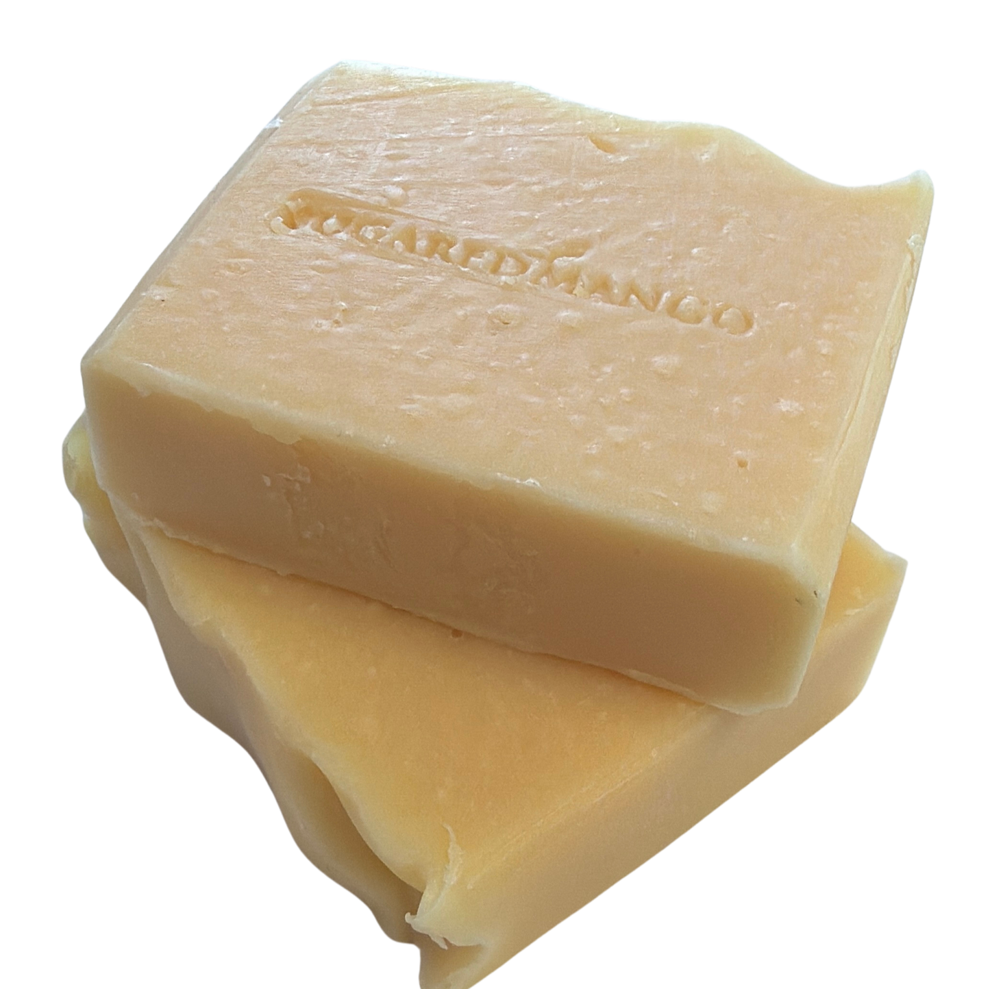 Two bars of soap stacked on top of each other with 'Sugared Mango' branding.
