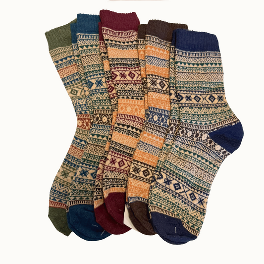 five patterned socks
