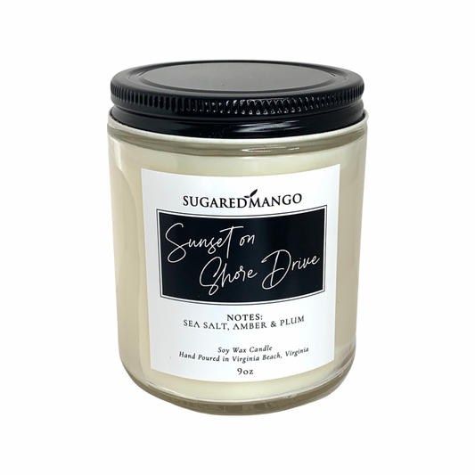 Sunset on Shore Drive Scented Soy Coconut Candle Sugared Mango Soaps