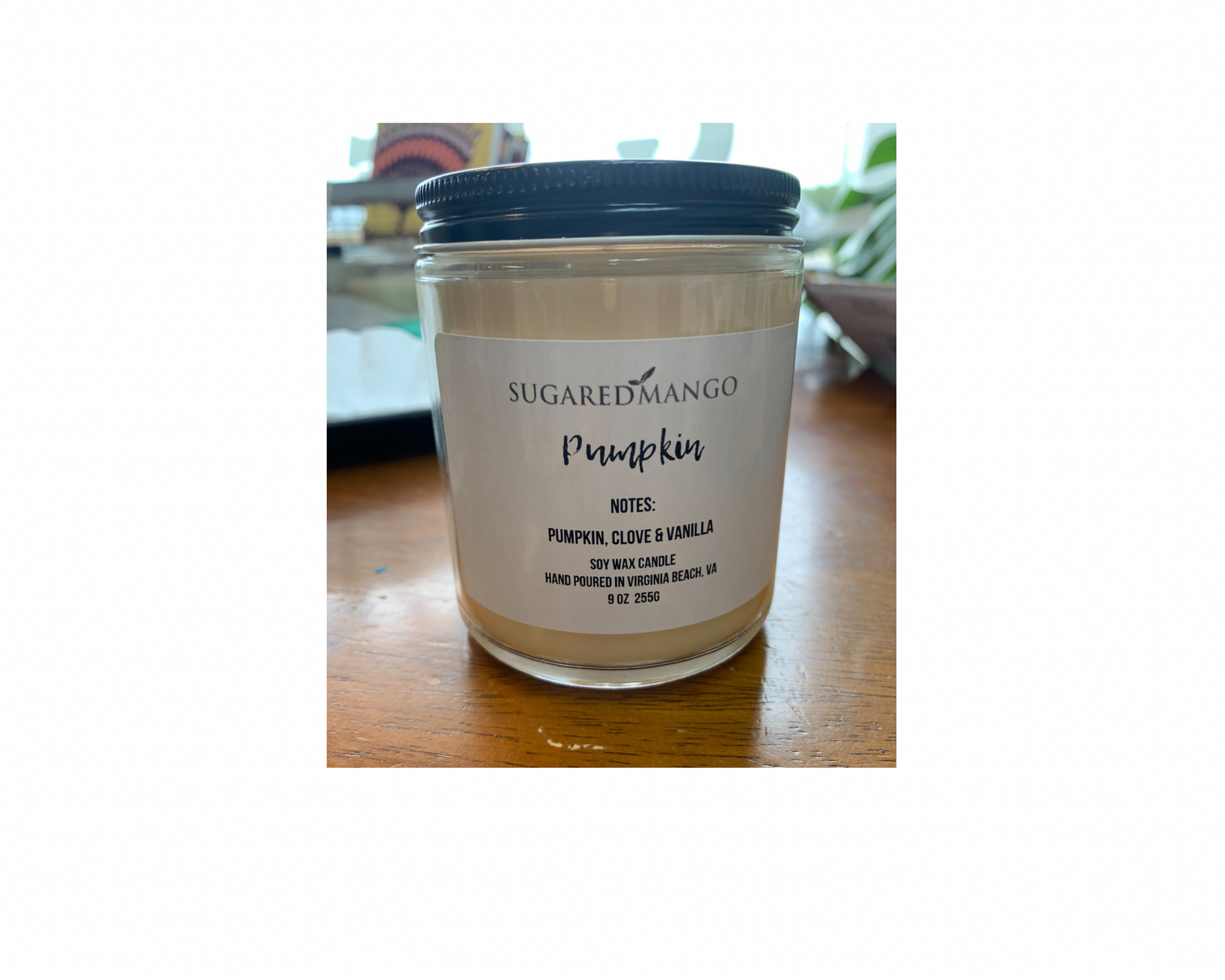 Pumpkin scented handcrafted soy candle Sugared Mango Soaps